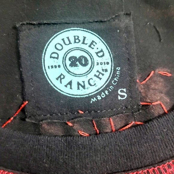 Double D Ranch Black Long Sleeve Top USA Flag Embellished Small Y2K Embroidered - Picture 8 of 12